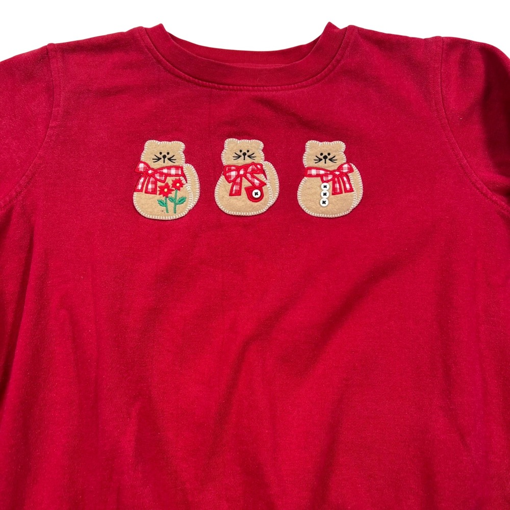 Rebecca Malone Cat Applique Sweatshirt S Red Embroidered Crew Neck Pullover